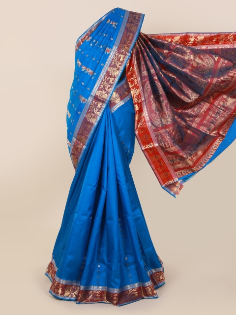 Pothys Blue Pure Silk Woven Design Baluchari Saree