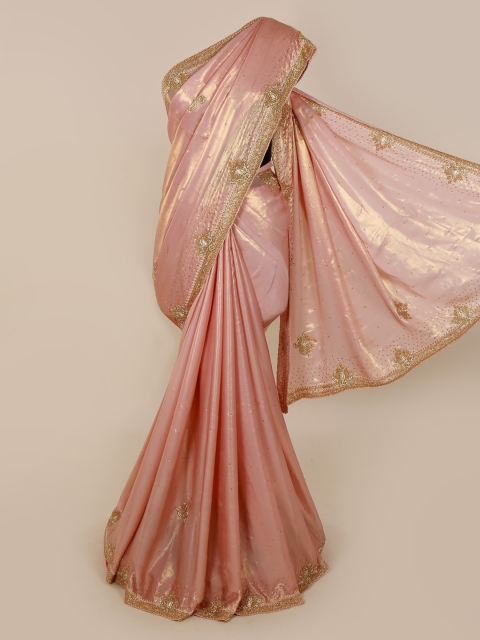 

Pothys Pink & Gold-Toned Pure Georgette Embellished Saree