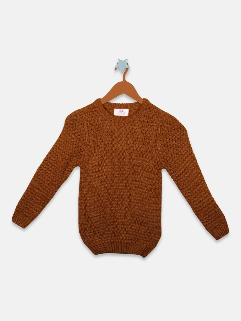 

OWM Girls Brown Self Design Pullover Sweater