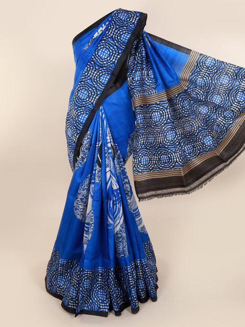 

Pothys Blue Pure Silk Printed Murshidabad silk Saree