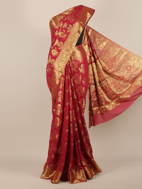 

Pothys Maroon & Gold-Toned Poly Georgette Woven Design Saree
