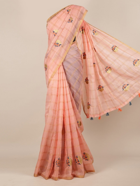 

Pothys Pink Checked Jute Silk Saree