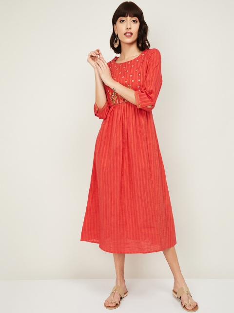 

Melange by Lifestyle Women Orange Embroidered A-Line Dress