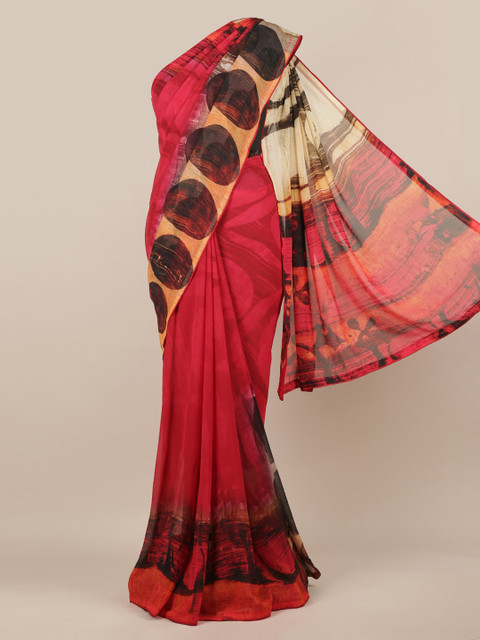 

Pothys Pink Solid Poly Chiffon Saree