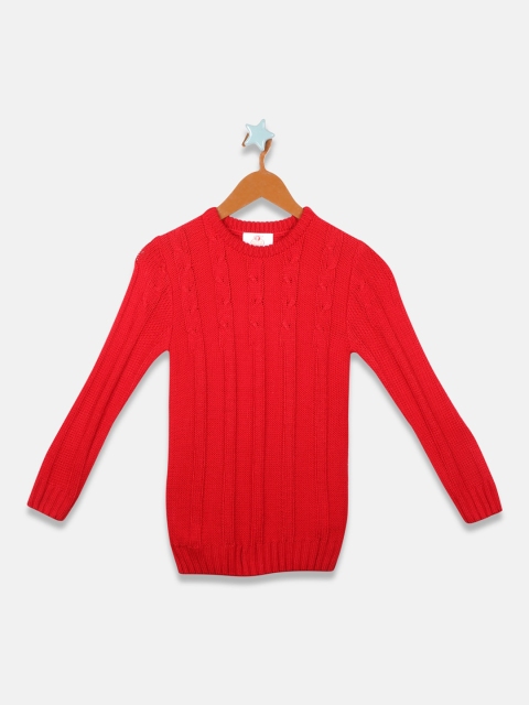 

OWM Boys Red Self Design Pullover Sweater