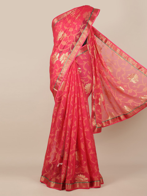 

Pothys Pink Woven Design Poly Chiffon Saree