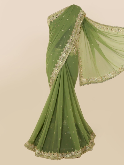 

Pothys Green Embellished Pure Georgette Saree