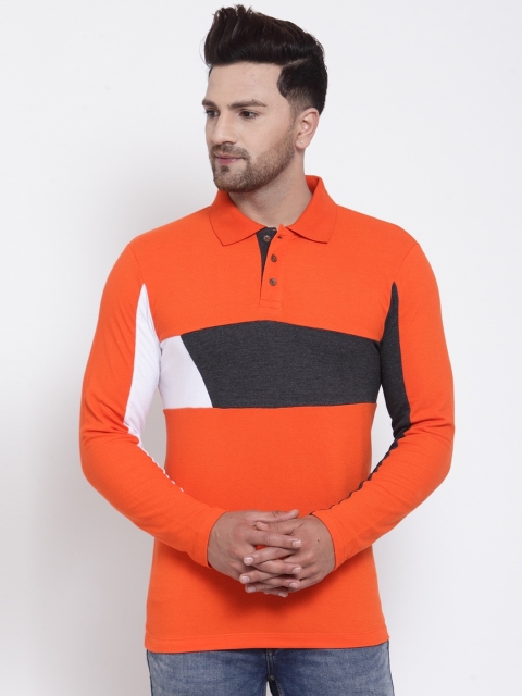 

Kalt Men Orange Colourblocked Polo Collar T-shirt