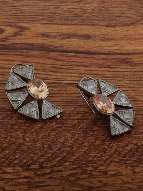 

Alamod Grey & Brown Rhodium-Plated Oxidised Geometric Drop Earrings