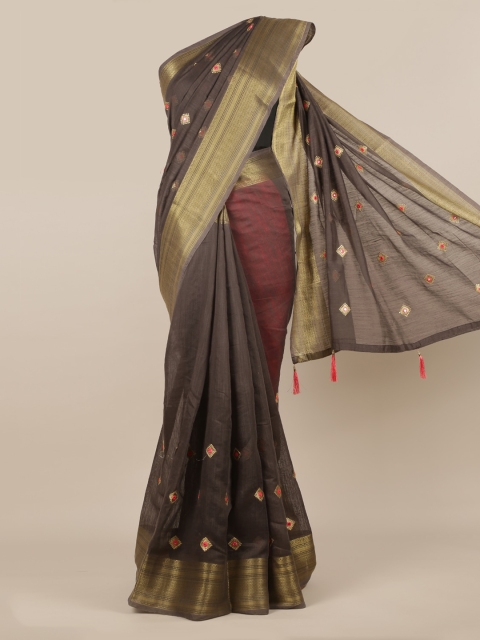 

Pothys Brown Woven Design Jute Silk Saree