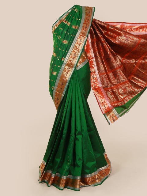 

Pothys Green Pure Silk Woven Design Baluchari Saree