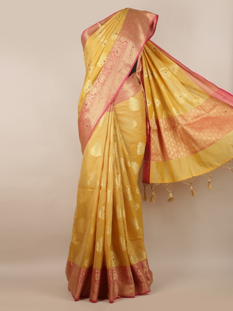 

Pothys Yellow & Pink Cotton Blend Woven Design Saree