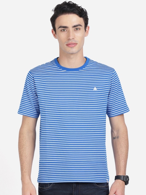 

ANTHEM Men Blue Striped Round Neck T-shirt