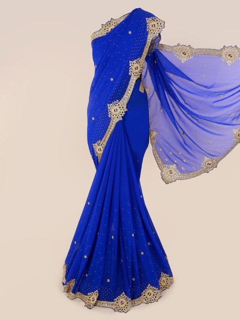 

Pothys Blue Embellished Pure Georgette Saree