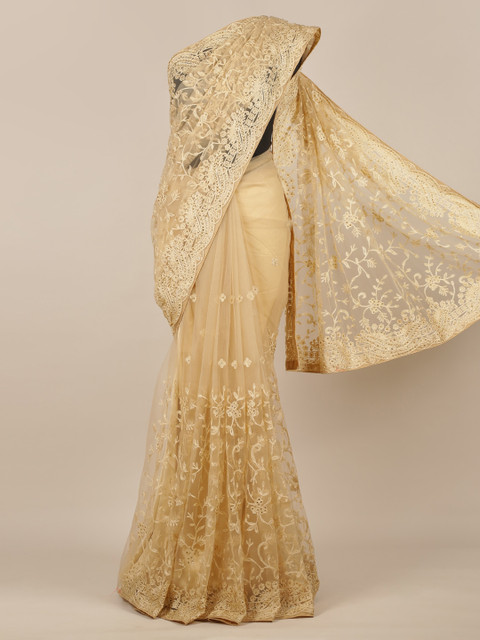 

Pothys Cream-Coloured Embroidered Net Saree