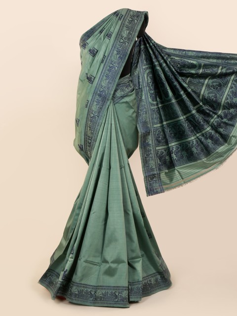 

Pothys Green Pure Silk Printed Baluchari Saree