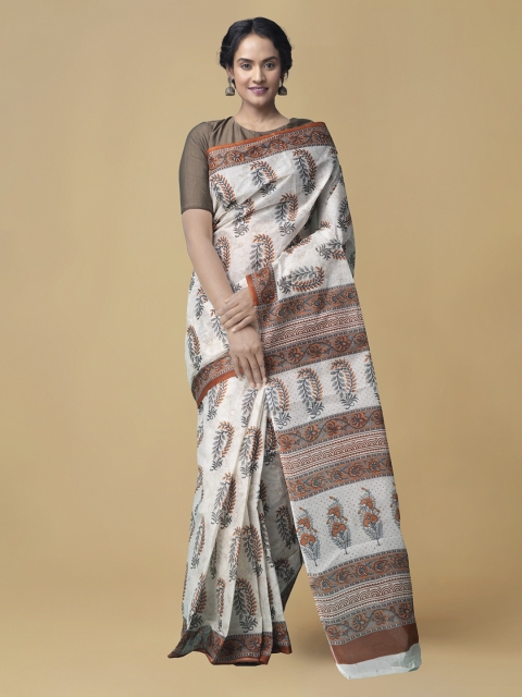 

Unnati Silks Women Cream-Coloured Pure Krisha Cotton Sustainable Saree