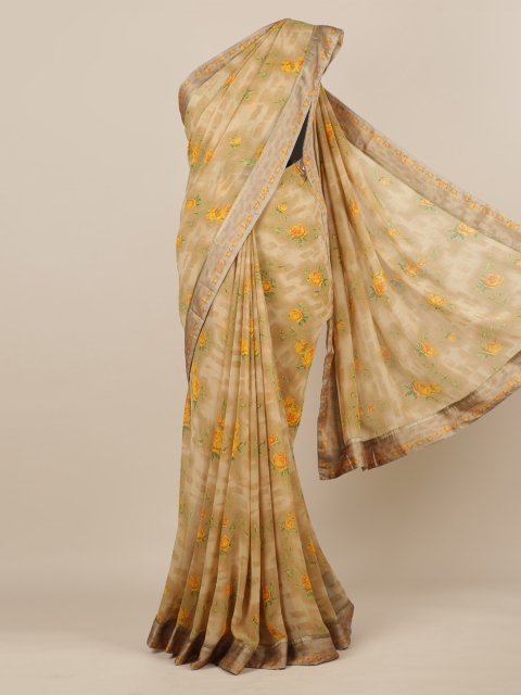

Pothys Tan & Yellow Poly Chiffon Printed Saree