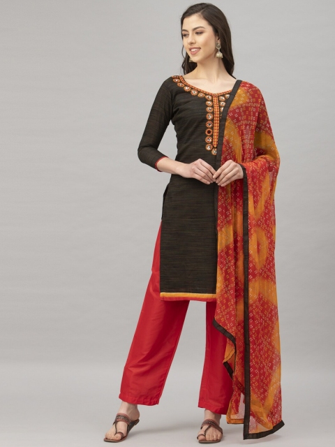 

Satrani Black & Orange Pure Cotton Unstitched Dress Material