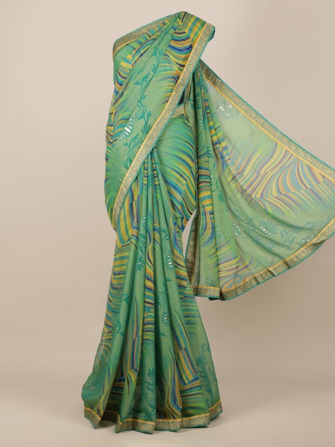 

Pothys Green Printed Poly Chiffon Saree