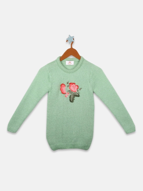 

OWM Girls Green Self Design Pullover Sweater