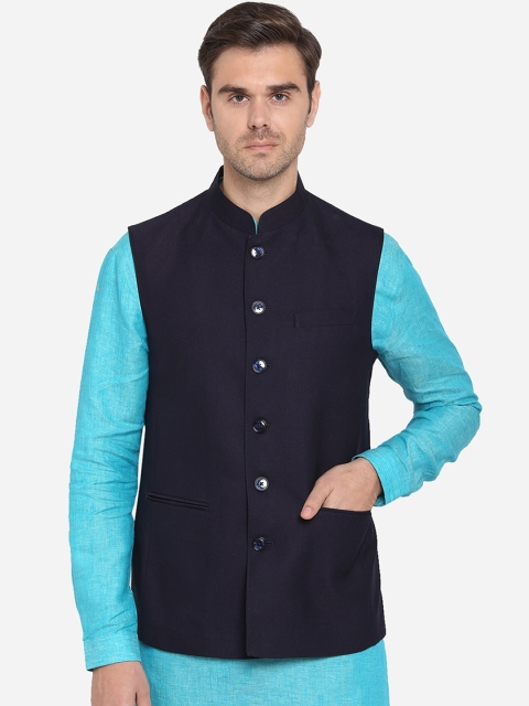 

MODI JACKET Men Black Solid Woven Nehru Jacket