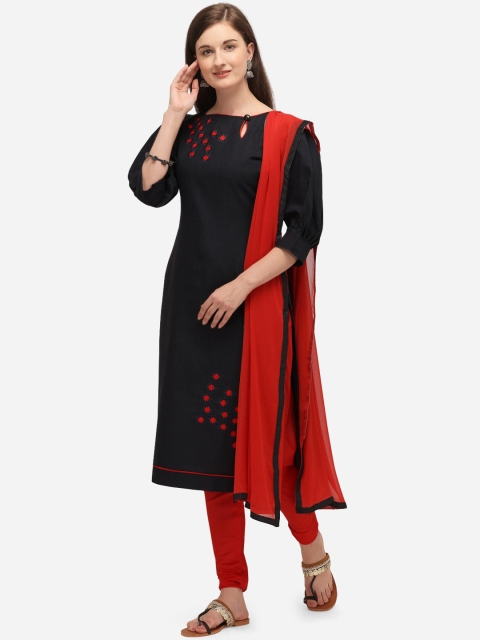 

mf Black & Red Cotton Blend Unstitched Dress Material