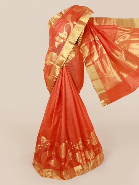 

Pothys Orange Pure Silk Woven Design Tussar Saree