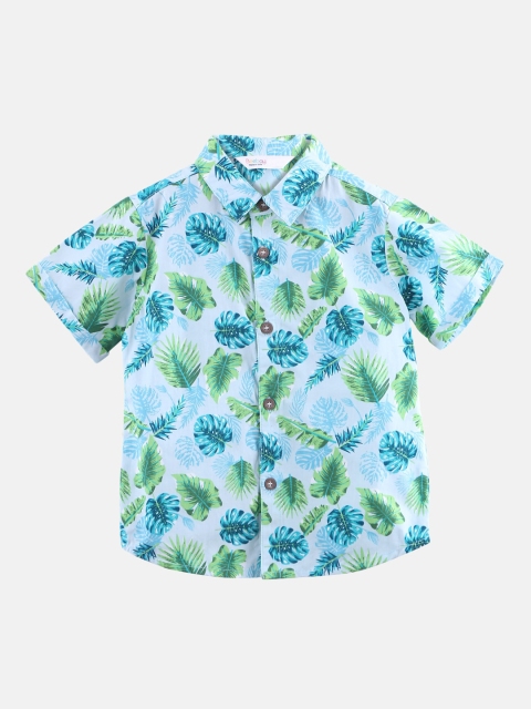 

Beebay Boys Blue & Green Regular Fit Printed Casual Shirt