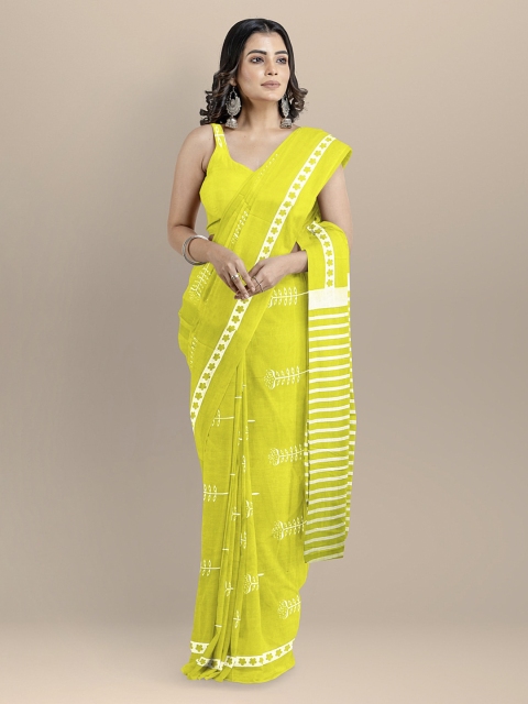 

BharatSthali Green Pure Cotton Printed Block Print Saree