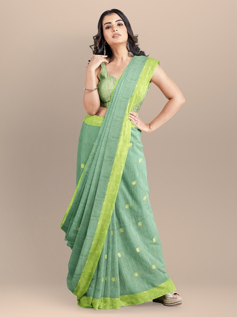 

BharatSthali Green Silk Cotton Woven Design Mangalagiri Handloom Saree