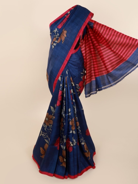 

Pothys Navy Blue & Red Pure Silk Printed Murshidabad silk Saree