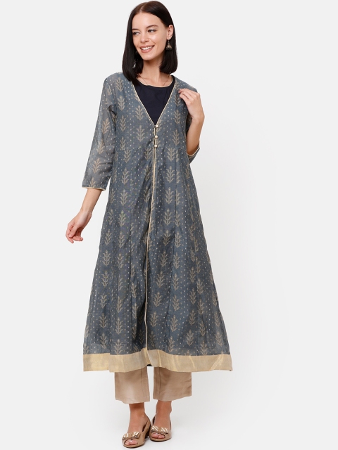 

IMARA Women Navy Blue Printed Kurta with Trousers