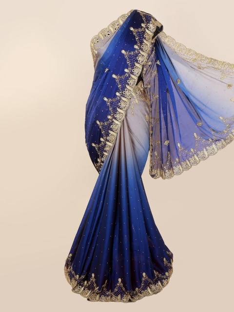 

Pothys Navy Blue & Gold-Toned Pure Georgette Embellished Saree