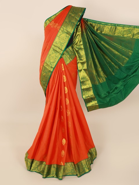 

Pothys Orange & Green Pure Silk Woven Design Kanjeevaram Saree