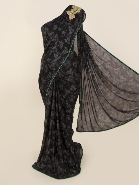 Pothys Black Printed Pure Georgette Saree