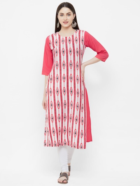 

7Threads Women Pink Printed Crepe Kurta