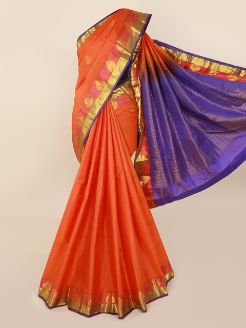 

Pothys Orange & Gold-Toned Pure Silk Woven Design Kanjeevaram Saree