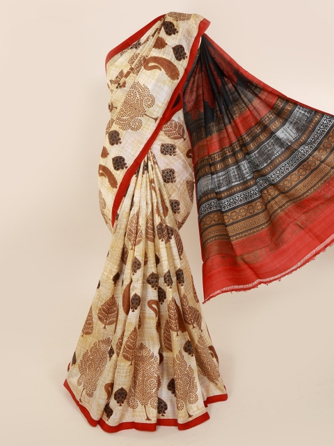 

Pothys Off-White Pure Silk Printed Murshidabad silk Saree