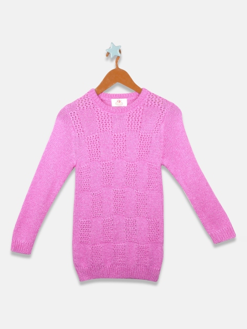 

OWM Girls Pink Self Design Pullover Sweater