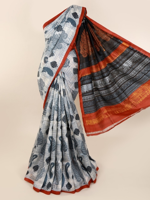 

Pothys Grey & Orange Pure Silk Printed Murshidabad silk Saree