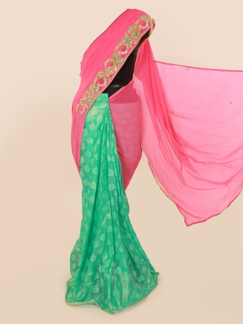 

Pothys Green & Pink Pure Georgette Woven Design Saree
