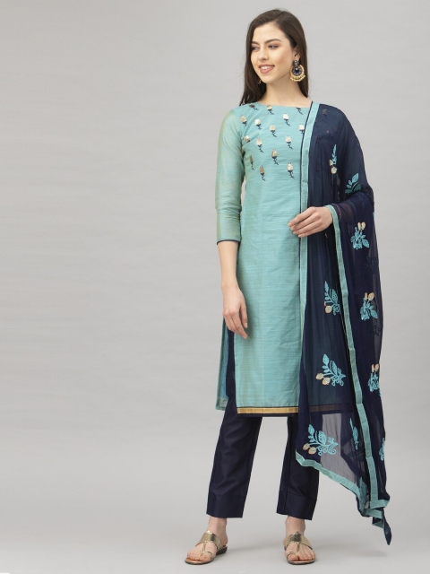 

Satrani Sea Green & Navy Blue Pure Cotton Unstitched Dress Material