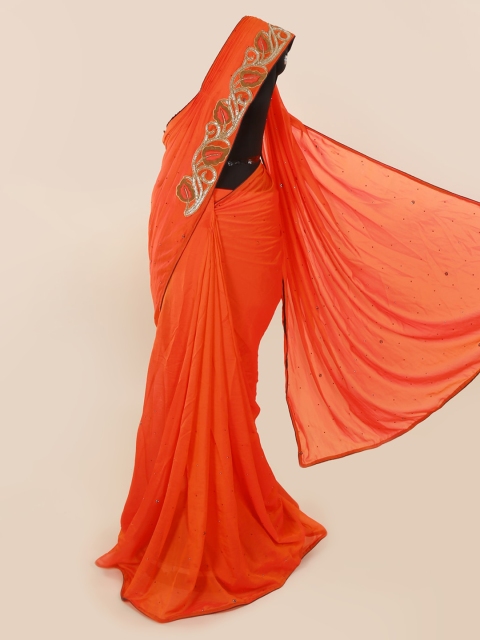 

Pothys Orange Embellished Pure Georgette Saree