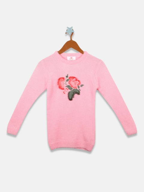 

OWM Girls Pink Embroidered Pullover Sweater