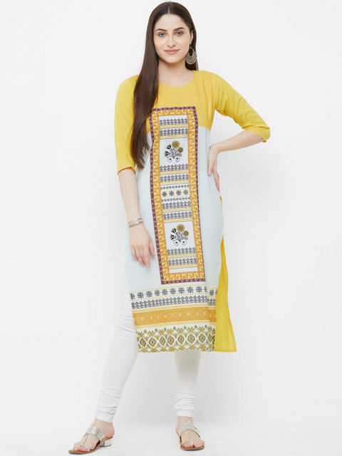 

7Threads Women Yellow Ethnic Motifs Printed Crepe Kurta