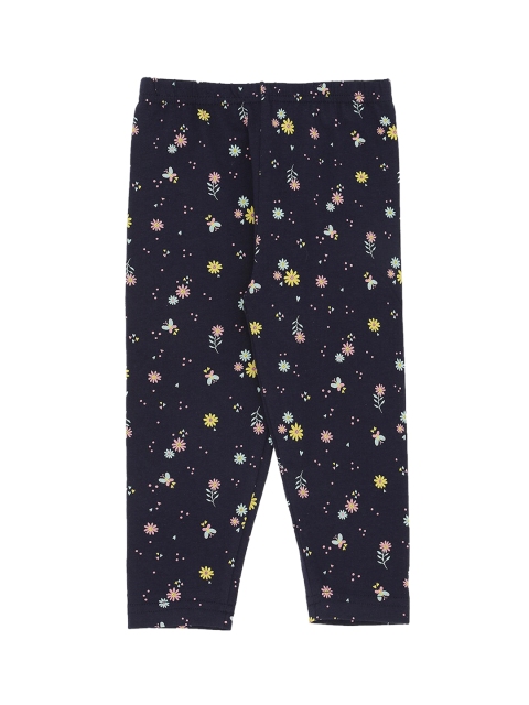 

Pantaloons Baby Infants Girls Navy Blue & Pink Embroidered Ankle-Length Leggings