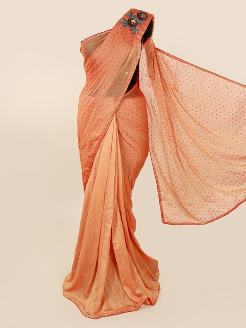 

Pothys Orange Embellished Pure Georgette Saree