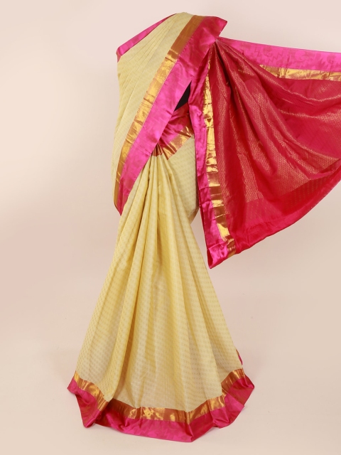 

Pothys Cream-Coloured Pure Silk Solid Kanjeevaram Saree