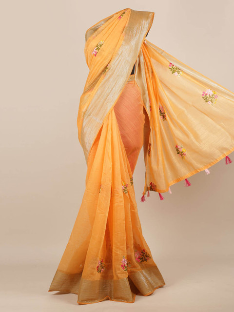 

Pothys Orange Embroidered Jute Silk Saree